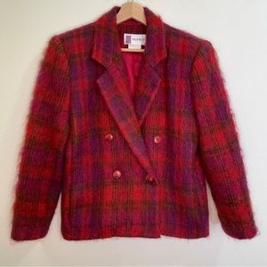 Vintage 80s/90s Prophecy Plaid Mohair Blazer - Red/Pink/Magenta/Brown